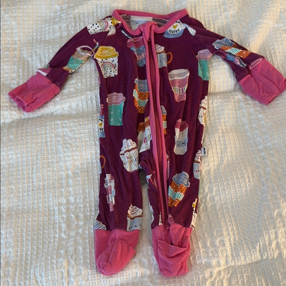 Little Sleepies Purple and Pink Footie Pajama with Beverage Print